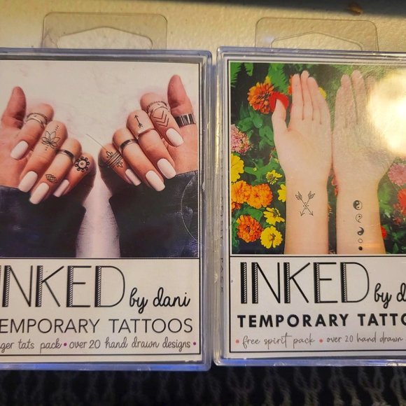 NIB Inked by Dani Temporary Tattoos-20 Little Finger Tats & 20 Free Spirit Tats - Picture 1 of 2